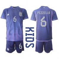 Camiseta Argentina German Pezzella #6 Segunda Equipación Replica Mundial 2022 para niños mangas cortas (+ Pantalones cortos)